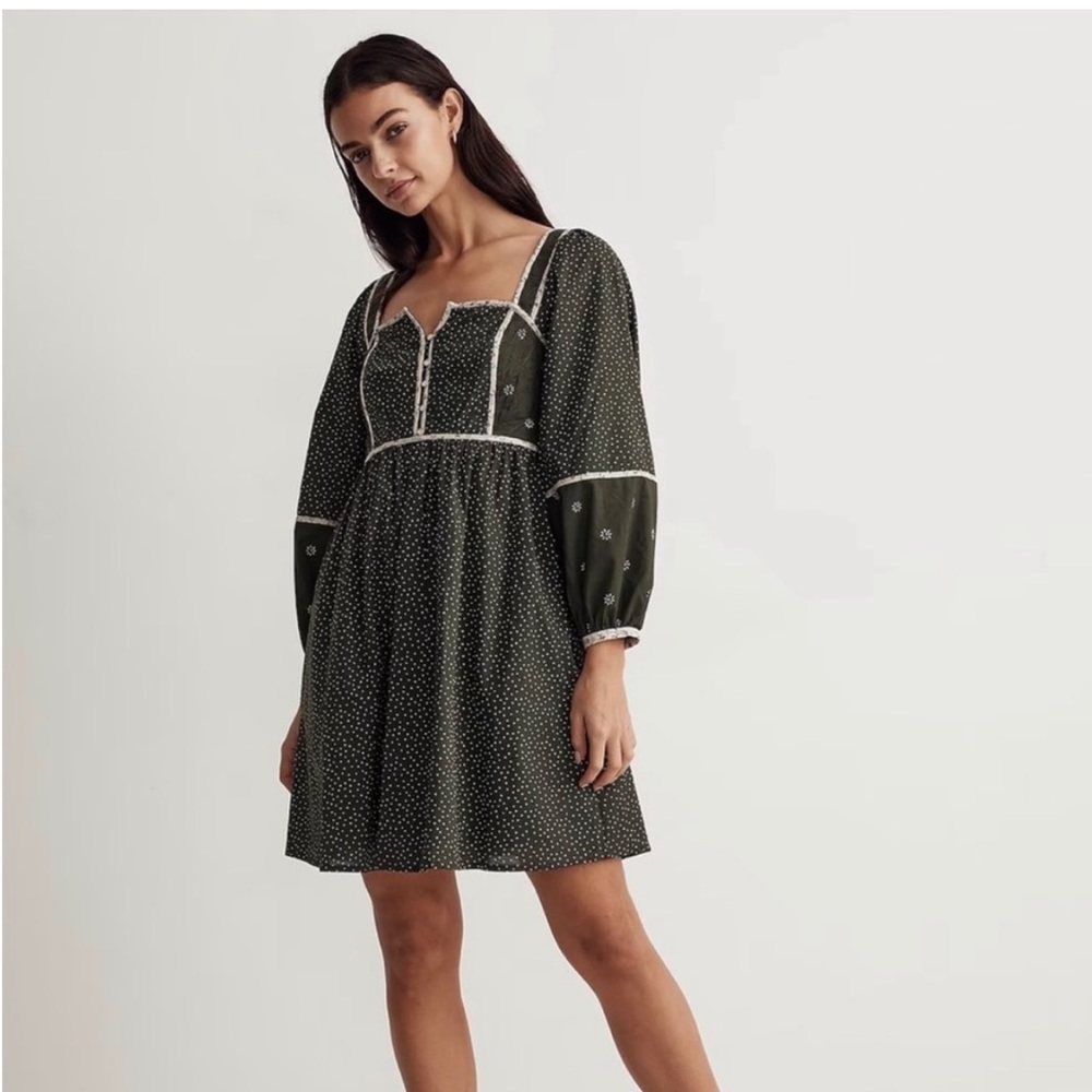 Madewell green floral mini dress